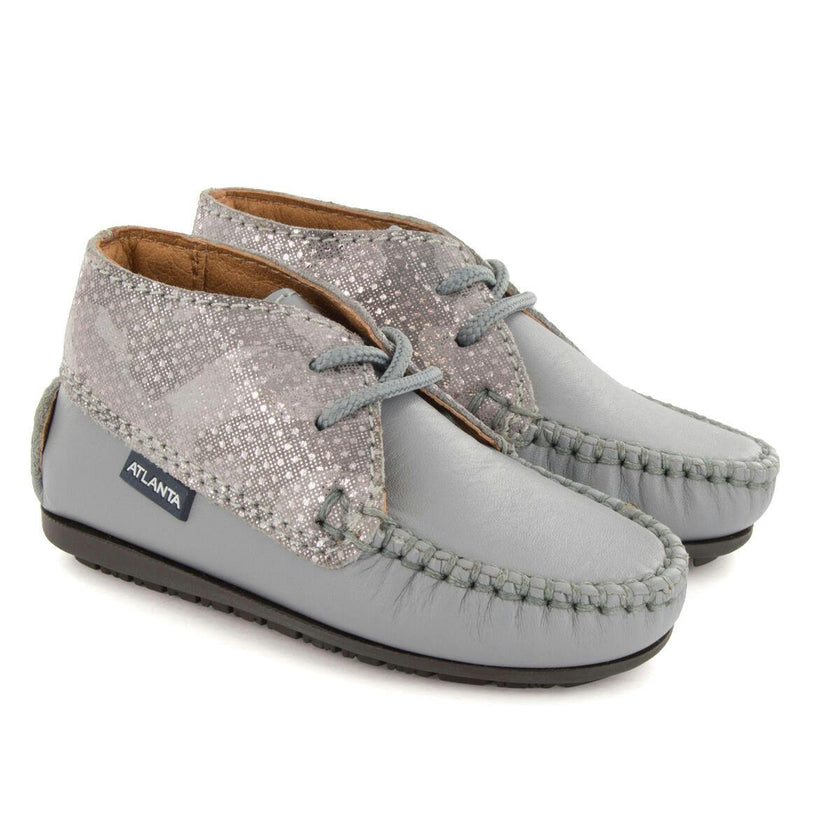 Moccasin Boot in Printed Leather, Stone Grey