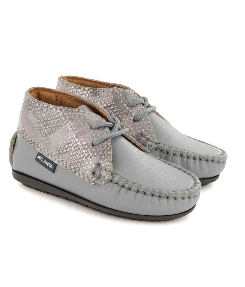 Moccasin Boot in Printed Leather, Stone Grey