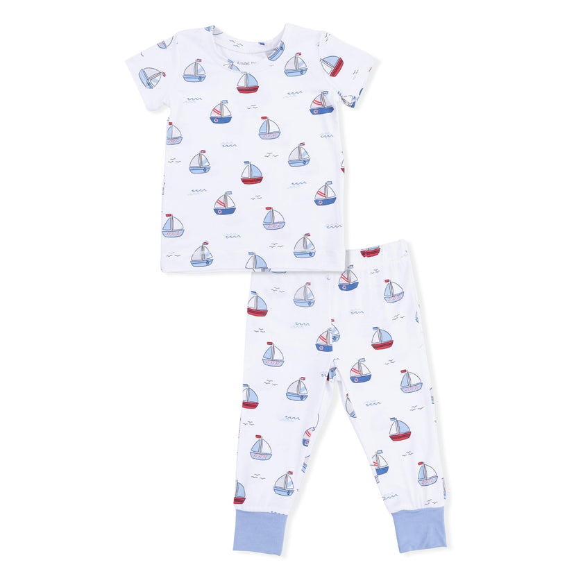 Bubbly Sailboats Blue - Short Sleeve Loungewear Set