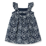 Embroidered Floral Flutter Sleeve Dress, navy blue