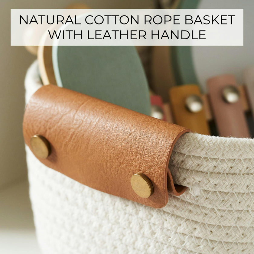 Beautiful Storage Basket Set of 5 - Modern Cotton Rope Baskets for Organizing Shelves - Perfect Bins for Nursery, Changing Table, Office and Living Room