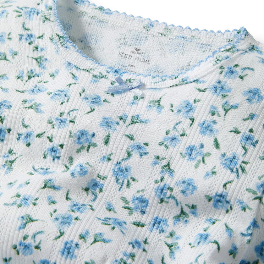 Kid's Pointelle Snug Fit Pajama Set in Blue Floral