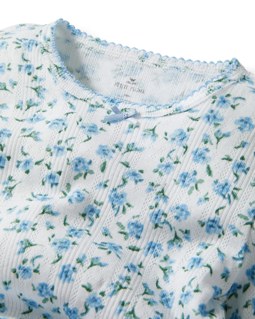 Kid's Pointelle Snug Fit Pajama Set in Blue Floral