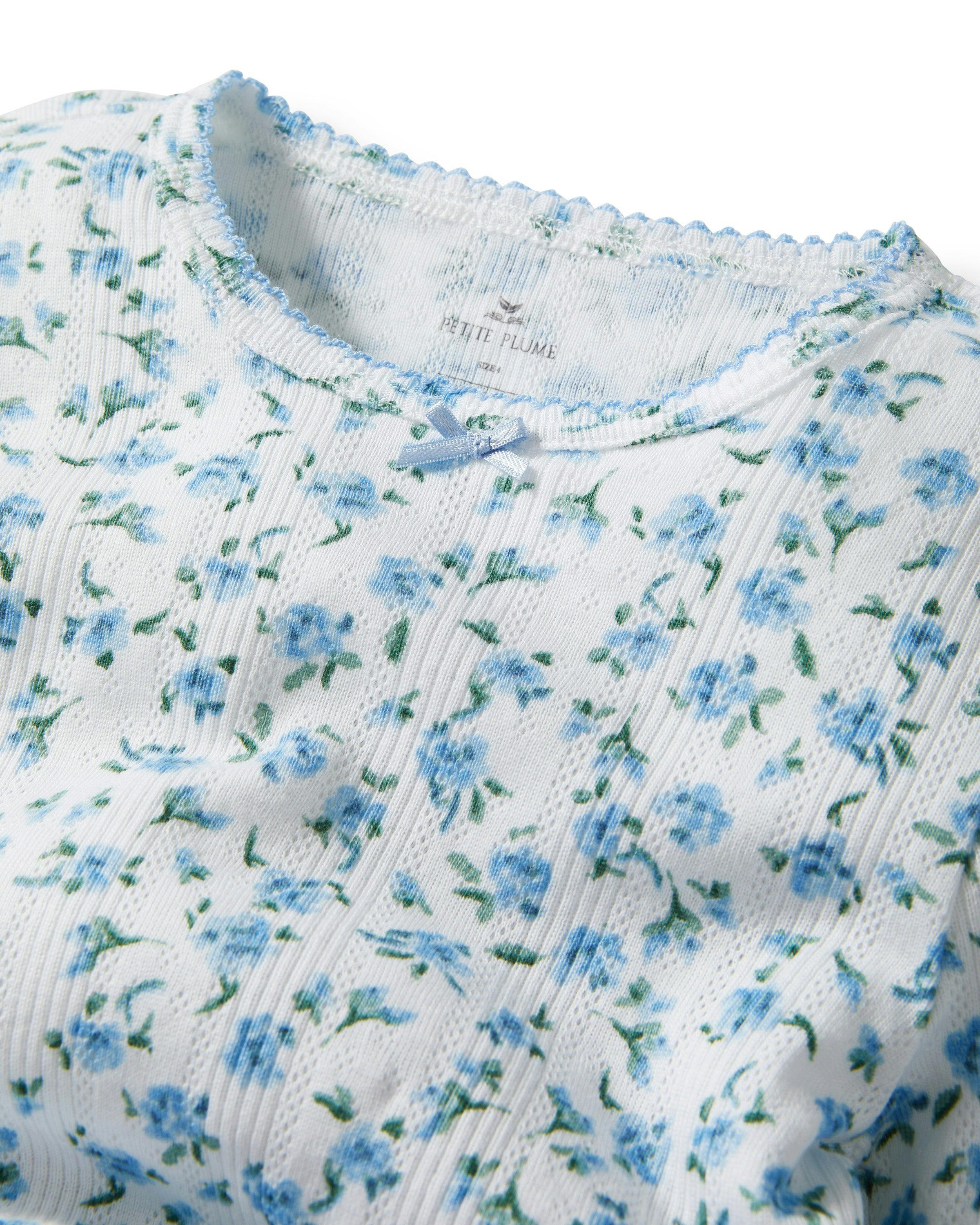 Kid's Pointelle Snug Fit Pajama Set in Blue Floral