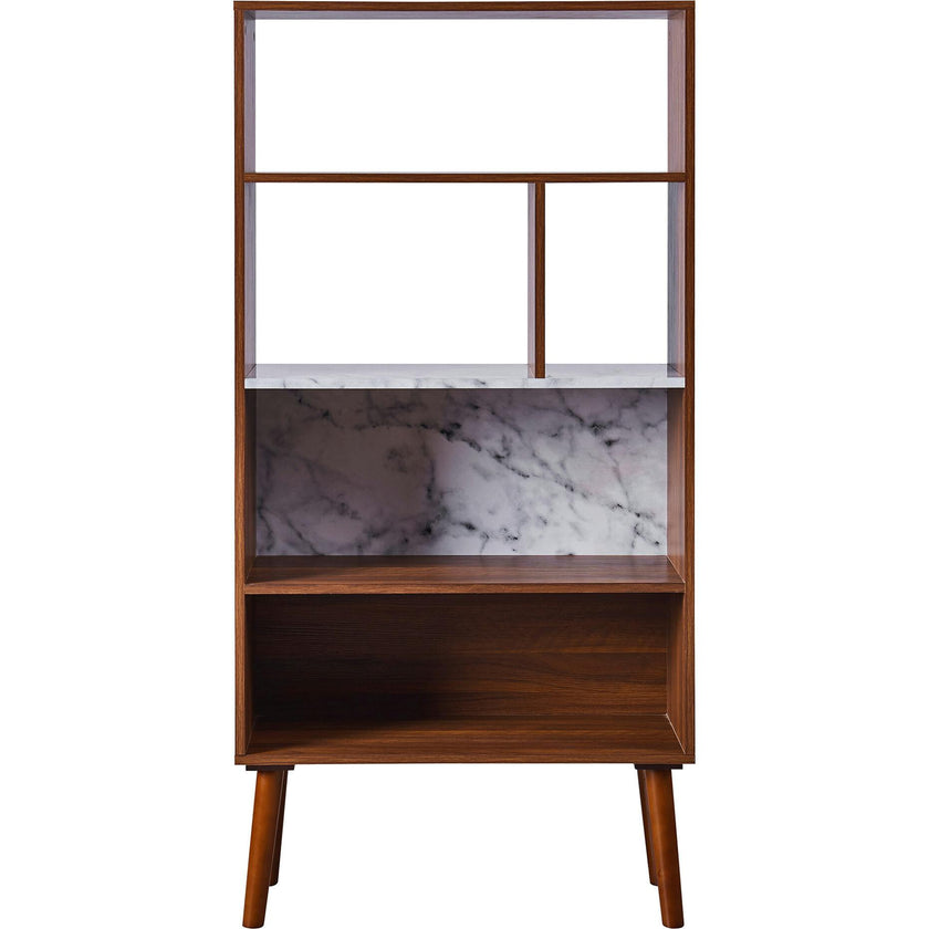 Kingston Wooden Bookcase with Faux Marble Shelf & Accents