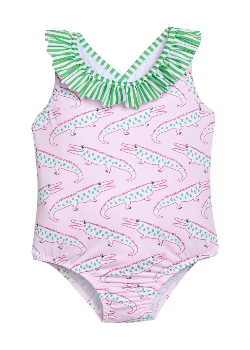 Ruffled One Piece Swimsuit - Pink Alligator Alley