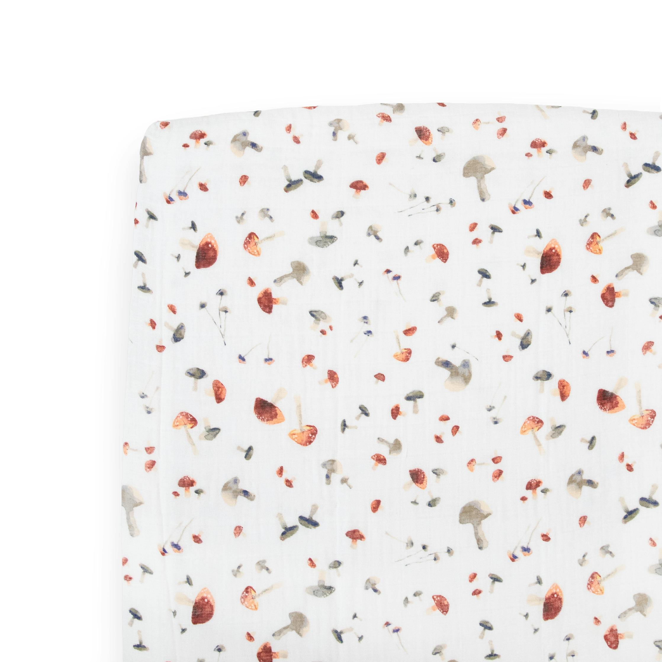 Cotton Muslin Crib Sheet - Mushrooms