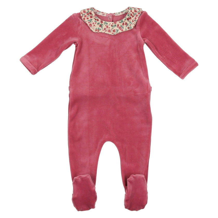 Girl's Velour Collar Long Sleeve Footie
