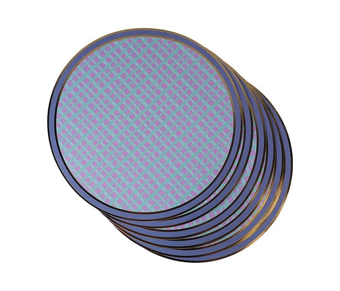 Packed Party Circus Soiree Round Paper Placemats 10ct - Gold Foil Purple Teal Blue Plaid 15 Inch Placemats for Circus Birthday Tables