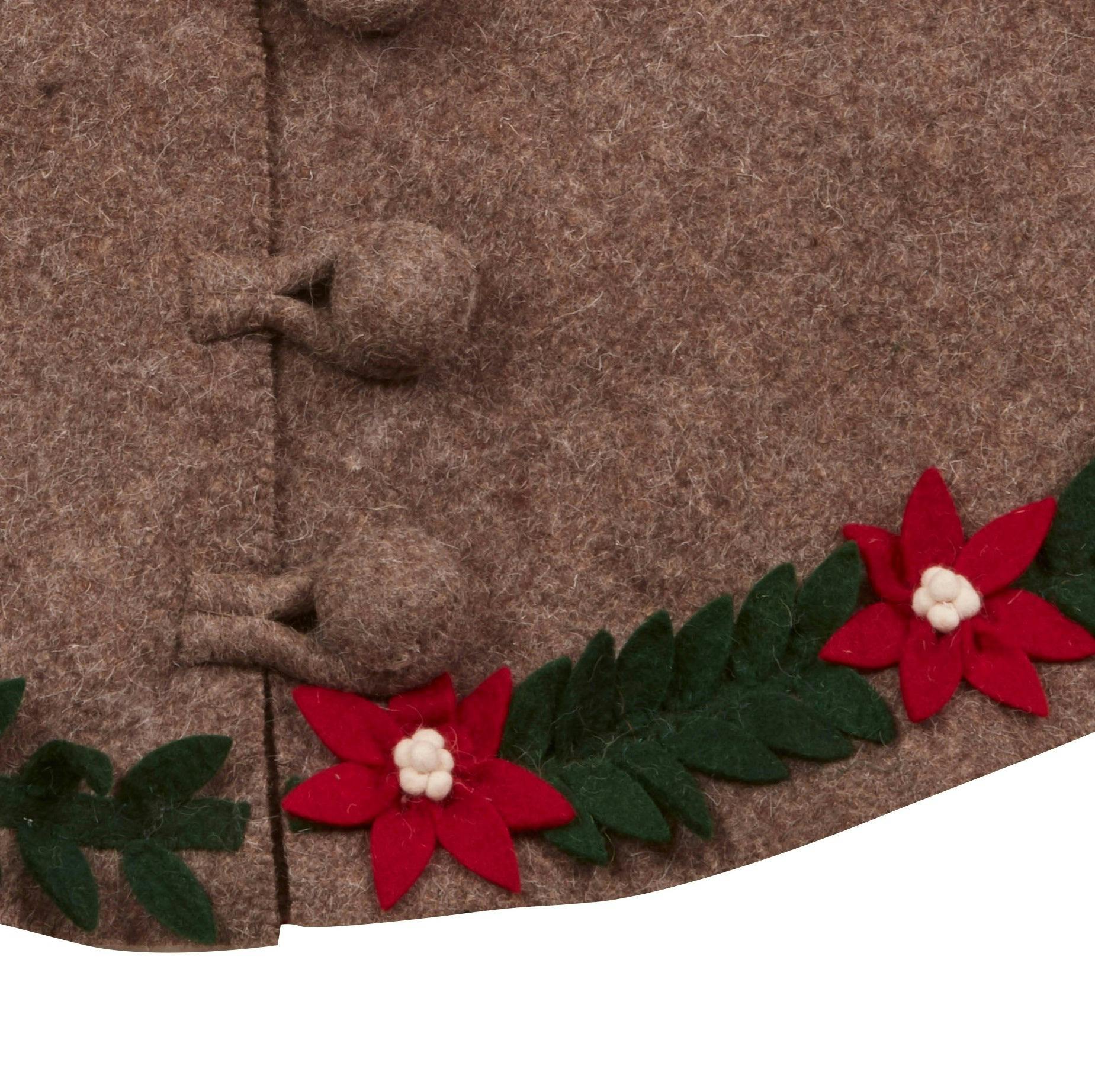 Handmade Felt Poinsettia Border Gray Christmas Tree Skirt 60