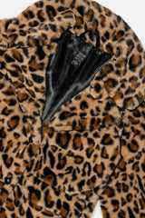 Faux Fur Long Coat Brown Leopard Print