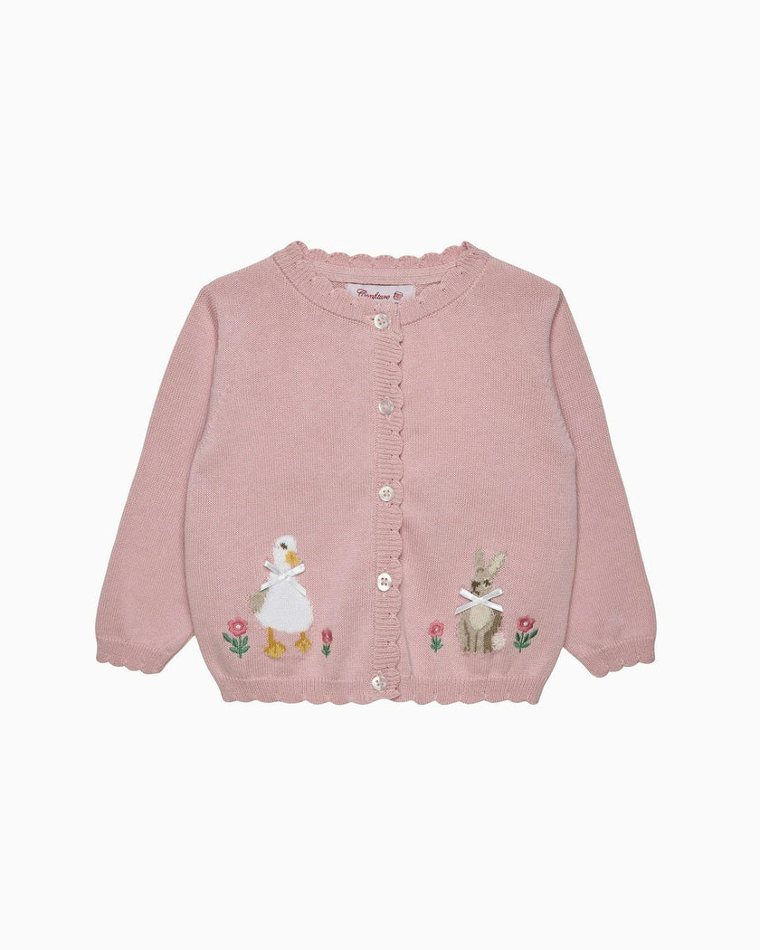 Baby Duck & Bunny Cardigan in Pink