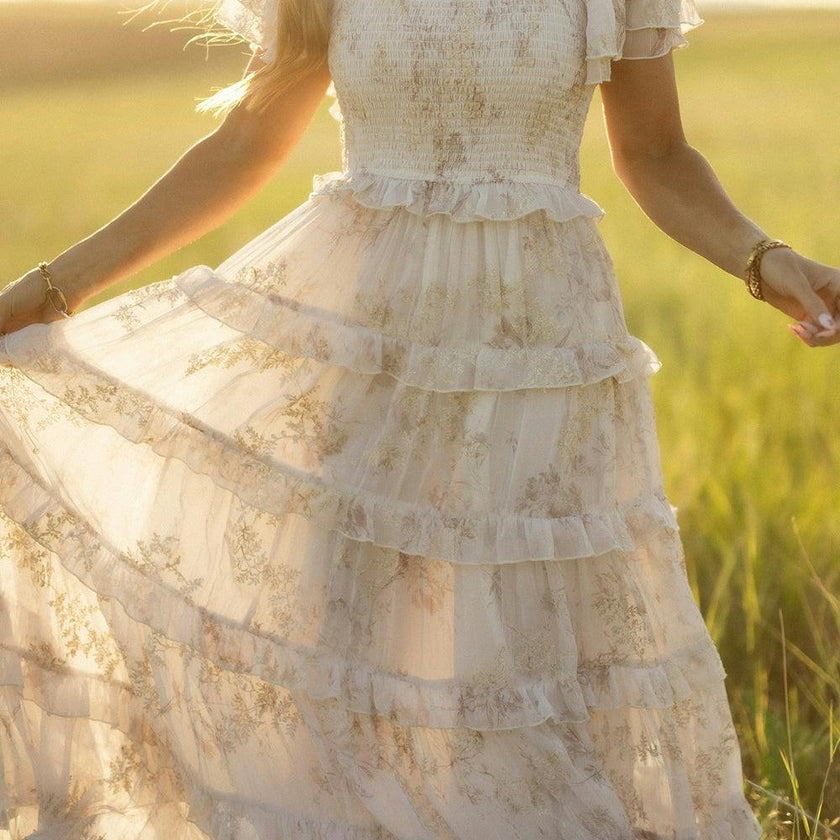 Winnie Dress in Bright White Wispy Wildflower