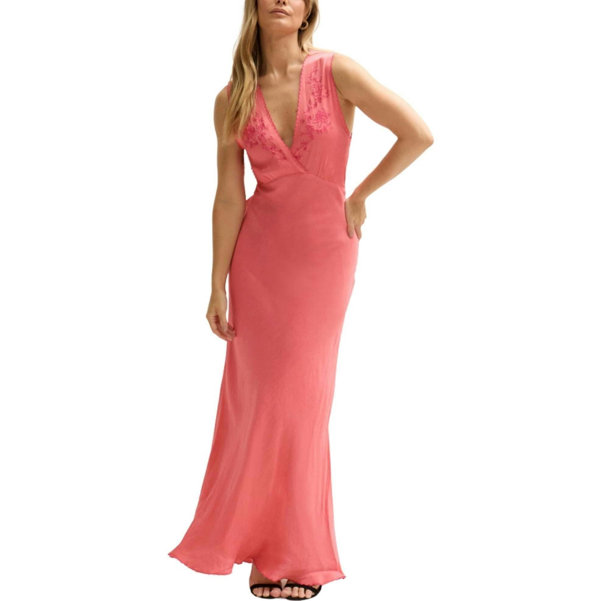 Pandora Bias Cut Sleeveless Embroidered Maxi Dress