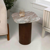 Milos 18" Rustic Minimalist Square Marble/Wood Accent Table