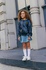Denim Sparkle Pleated Short Skirt
