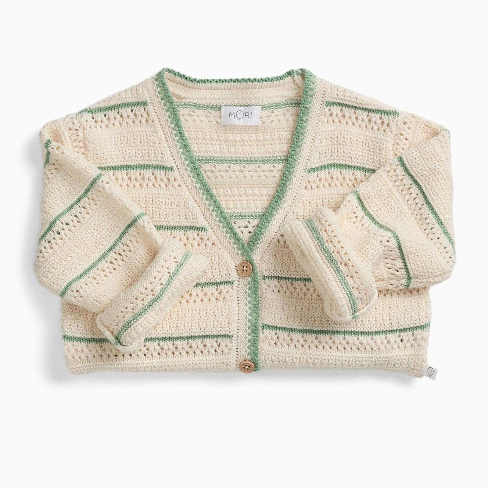 Striped Pointelle Knitted Cardigan