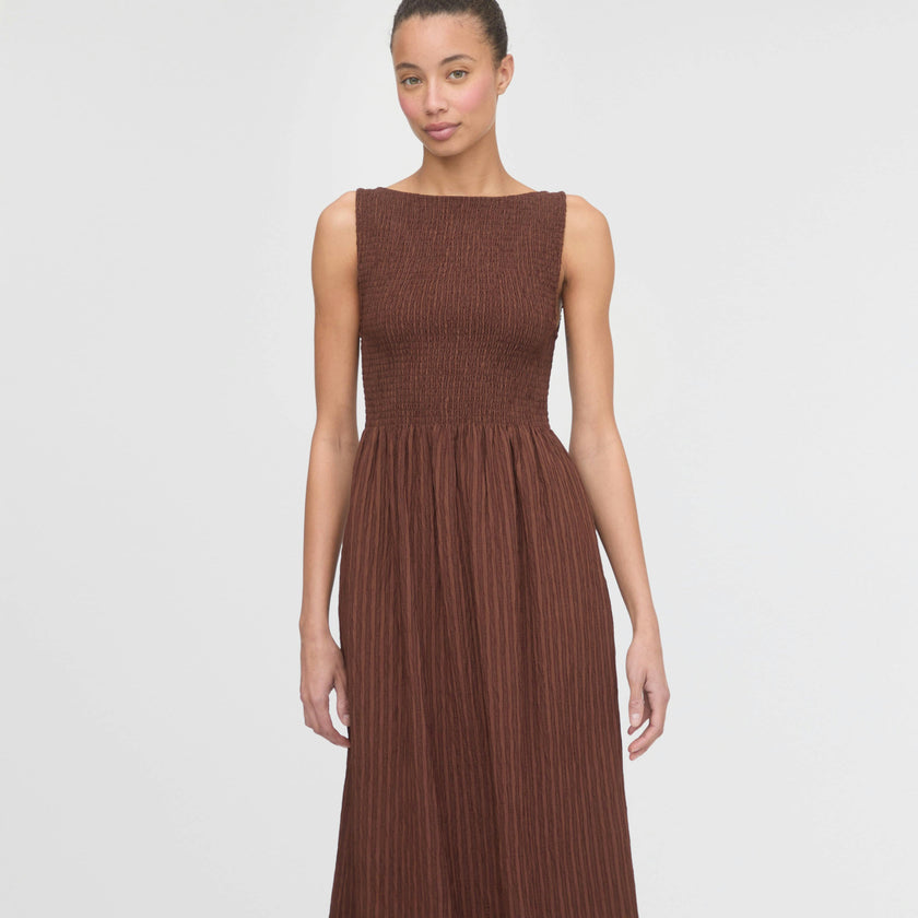 The Cosima Nap Dress - Chocolate Tonal Seersucker