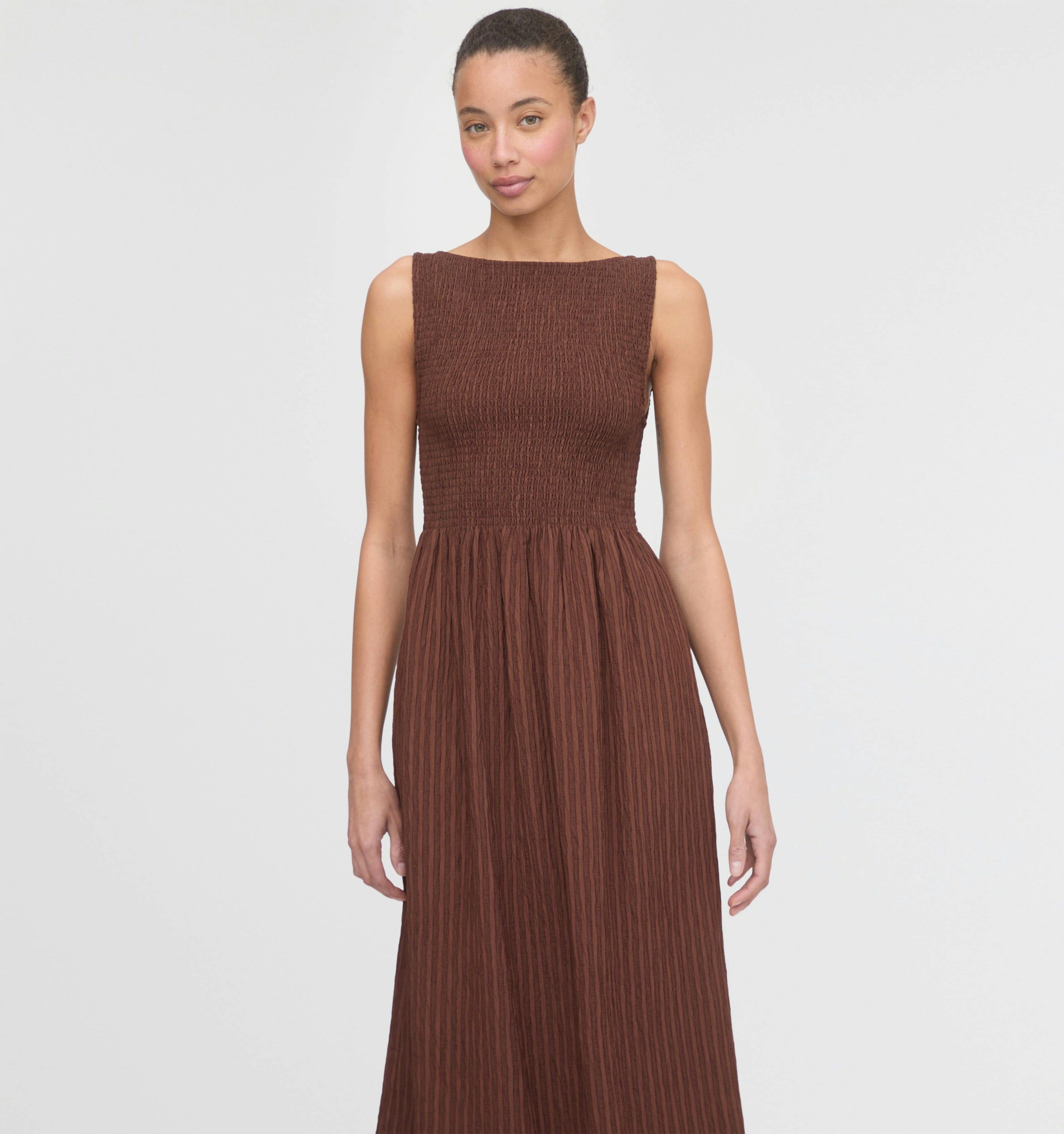 The Cosima Nap Dress - Chocolate Tonal Seersucker