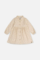 Corduroy Shirt Dress Beige Floral Print