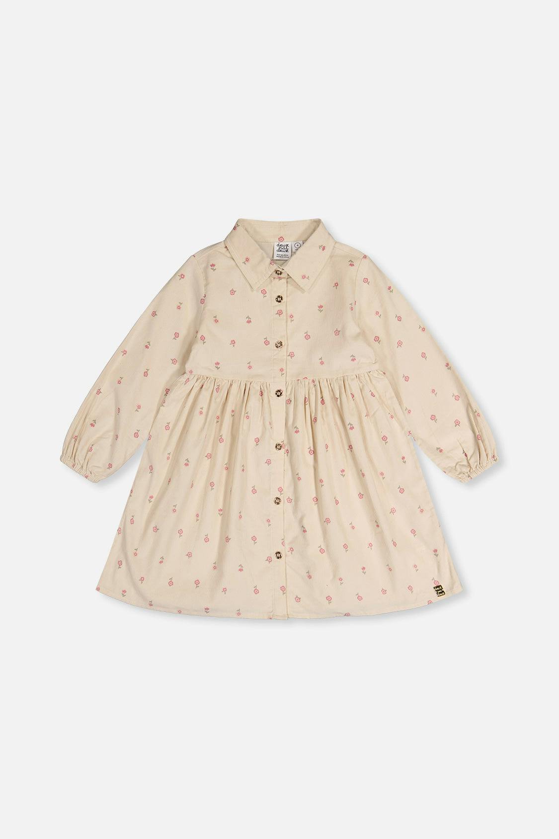 Corduroy Shirt Dress Beige Floral Print