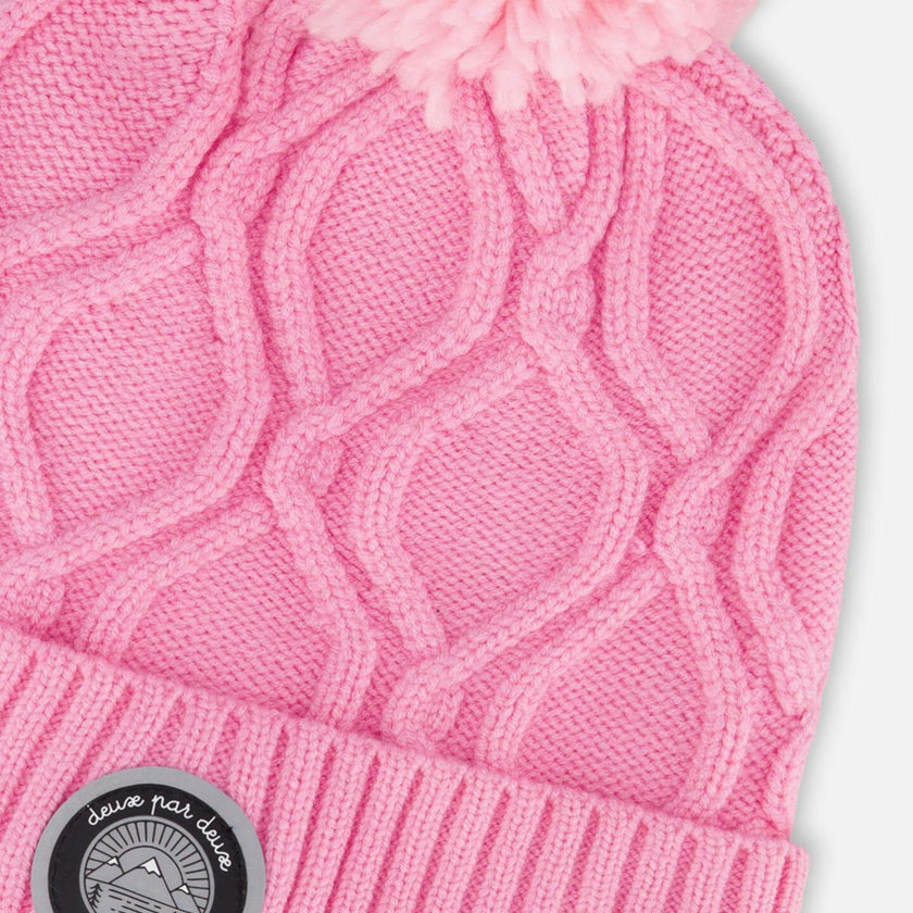 Lined Knit Pompom Hat Pink