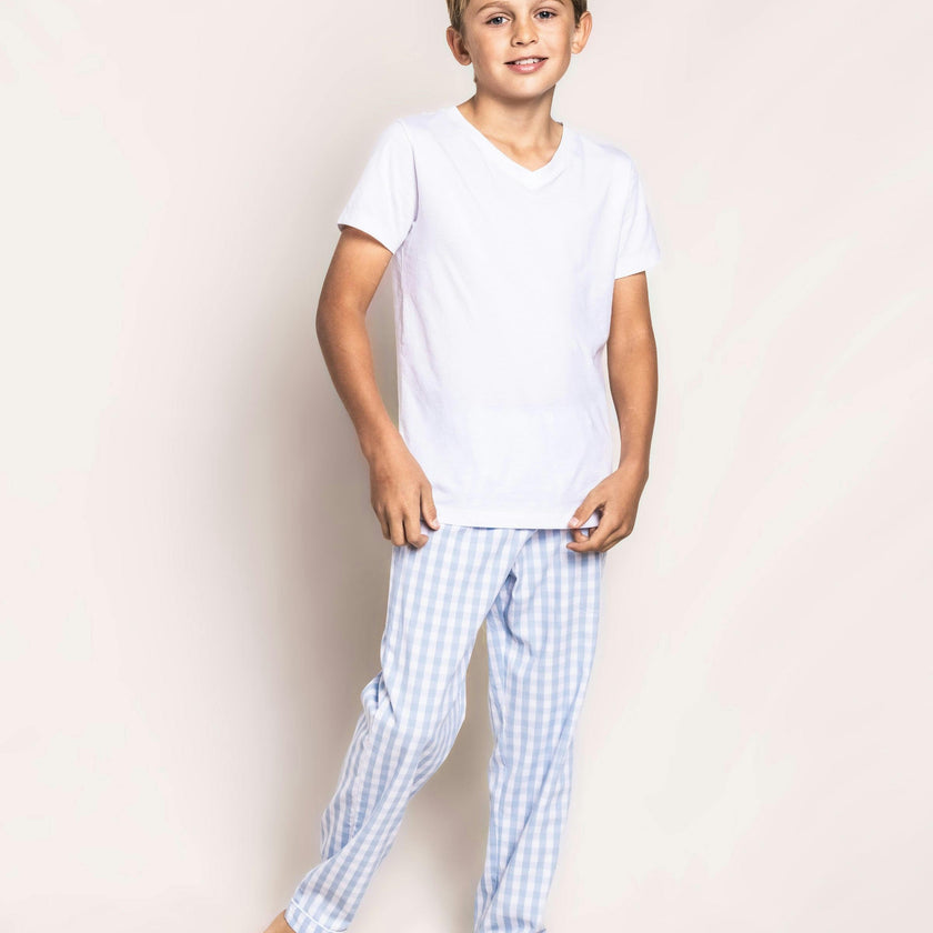 Kid's Twill Pajama Pants in Light Blue Gingham