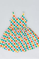 Sleeveless Twirl Dress in Party Checkers