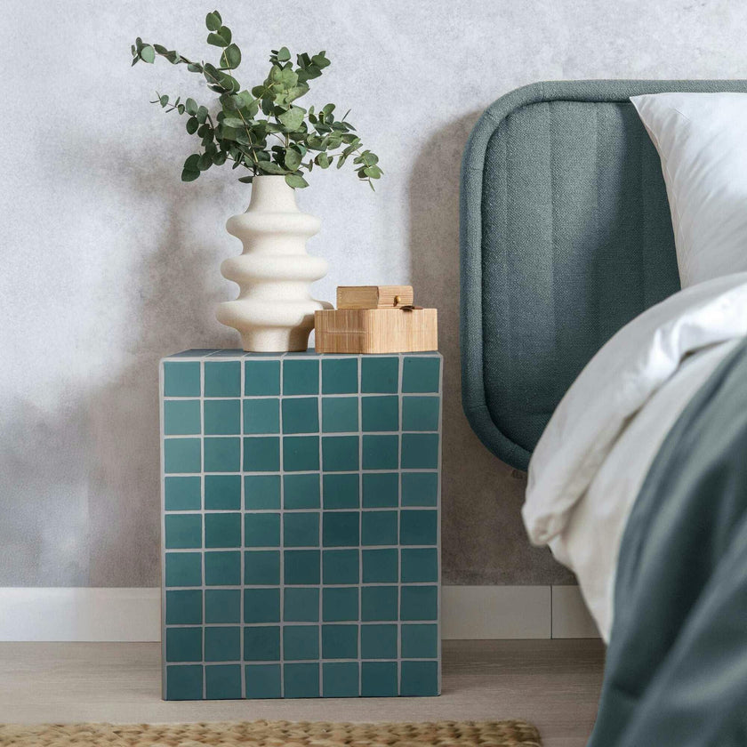 Callista 18" Modern Bohemian Ceramic Tiled Rectangle End Table