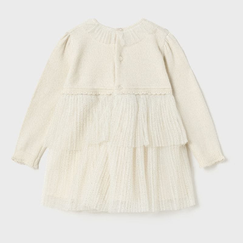 Beige Knit Tulle Dress