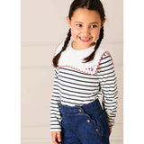 Sailor Stripe Floral Embroidered Mariner Collar Top in White (2-12yrs)