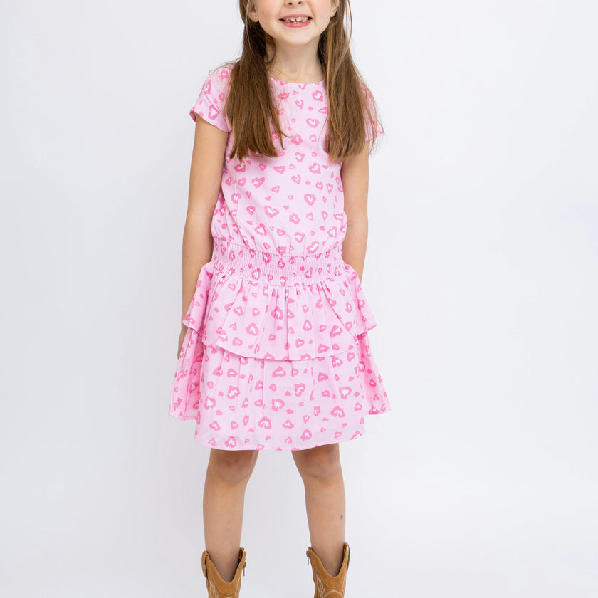 Leopard Hearts Tween Smock Waist Dress