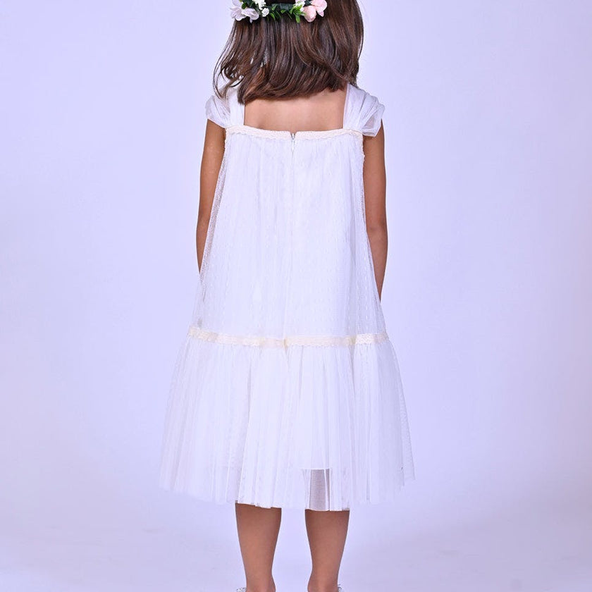 White Square Tulle Overlay Dress