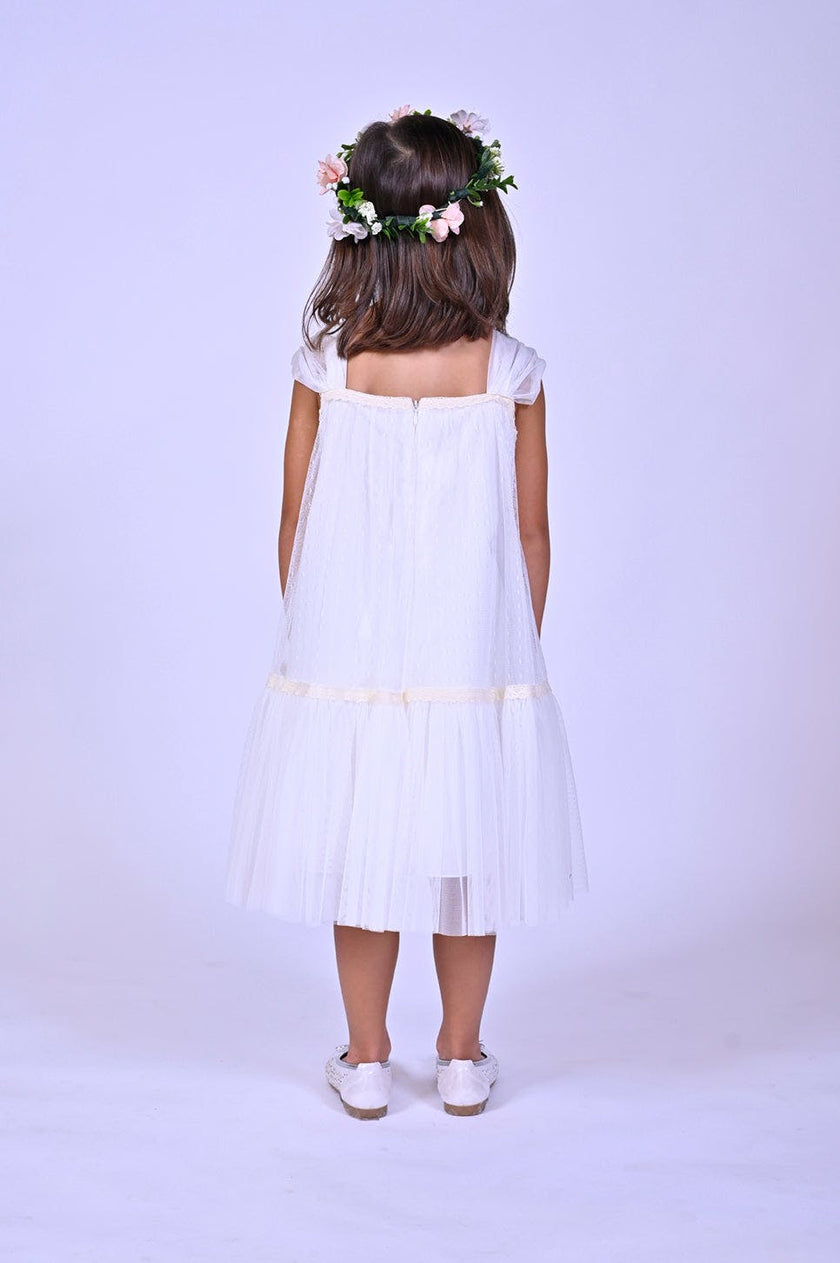 White Square Tulle Overlay Dress
