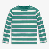 Kids long sleeve pocket tee in varsity stripe