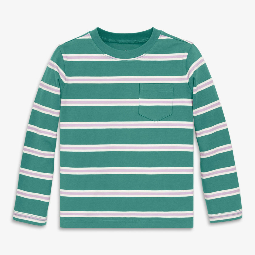 Kids long sleeve pocket tee in varsity stripe