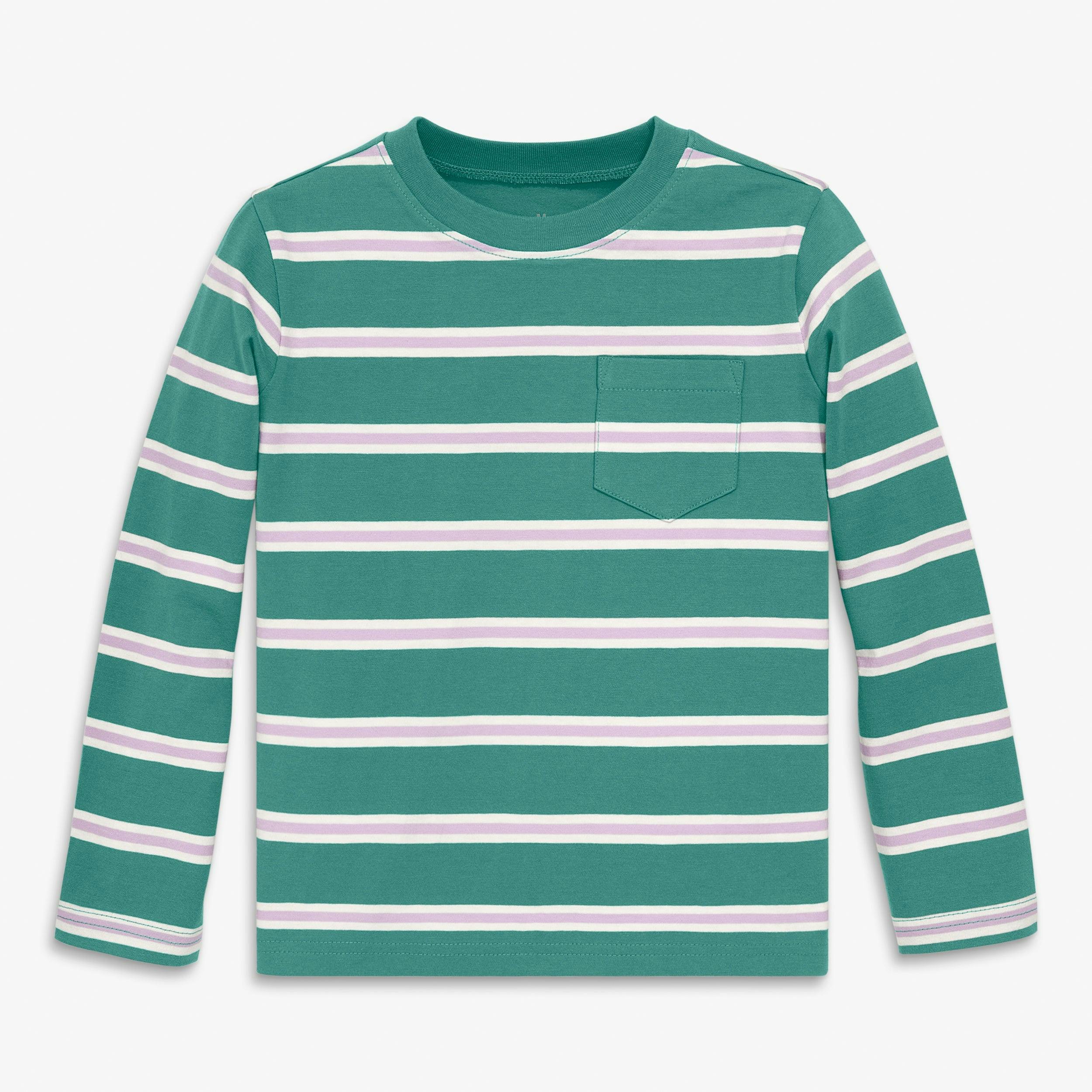 Kids long sleeve pocket tee in varsity stripe