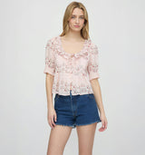 The Camri Top - Pink Floral Vine Scallop