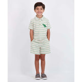 Boys Striped Waffle Polo Set | Oatmeal Dino
