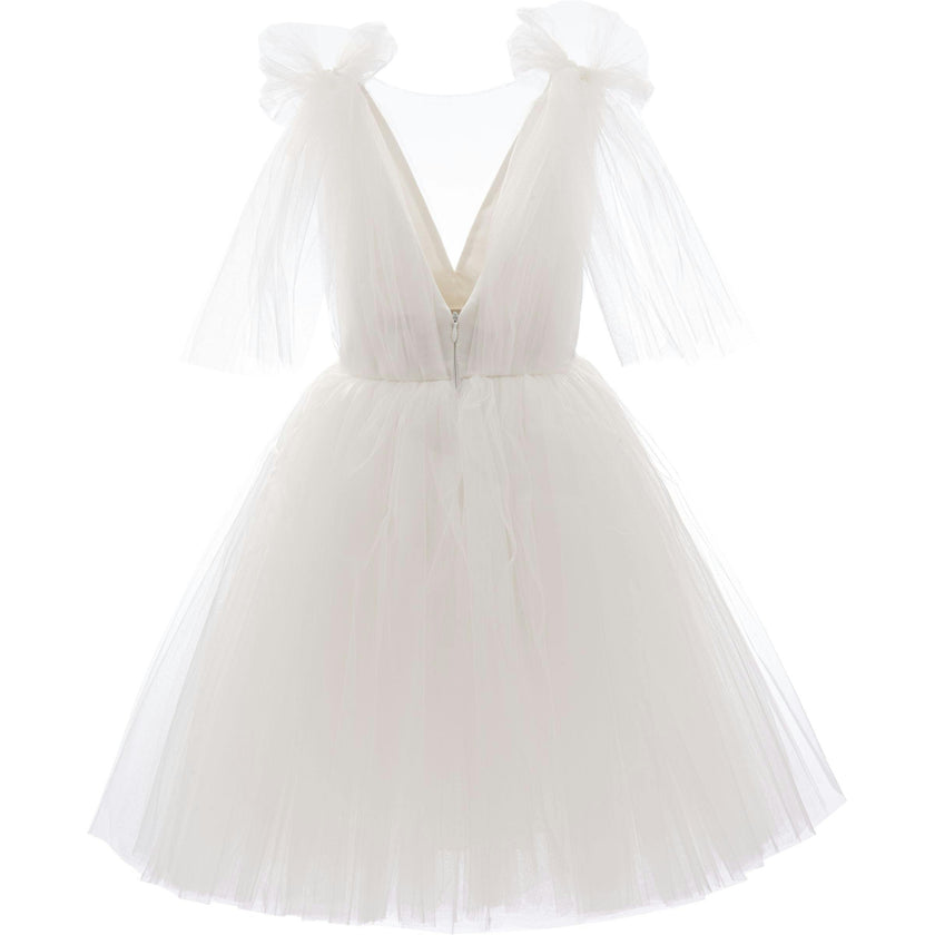 White Aspen Tulle Bow Dress