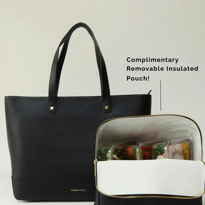Vegan Leather Work Tote Bag with Removable Insulated Pouch