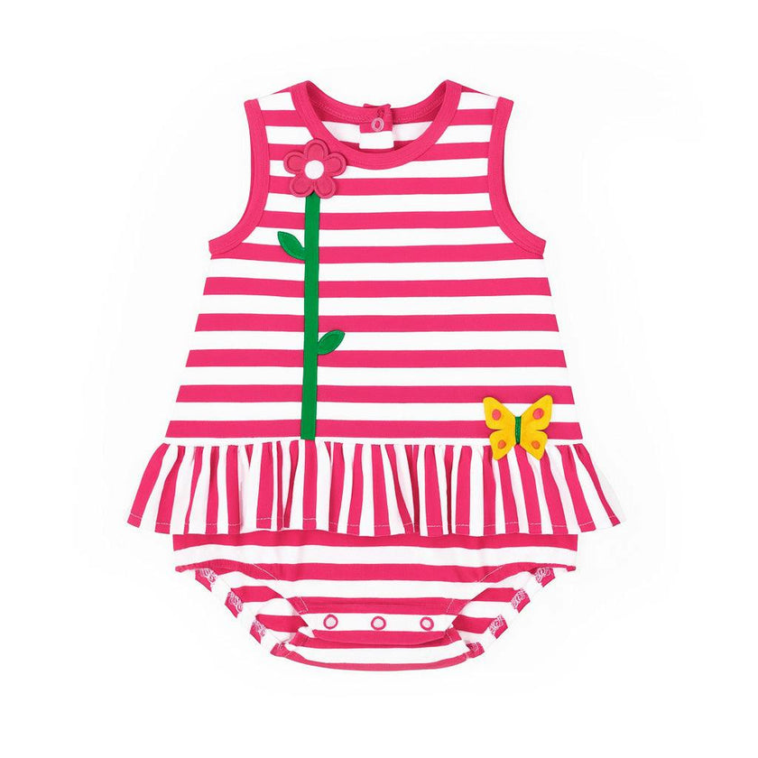 Stripe Knit Romper With Flower