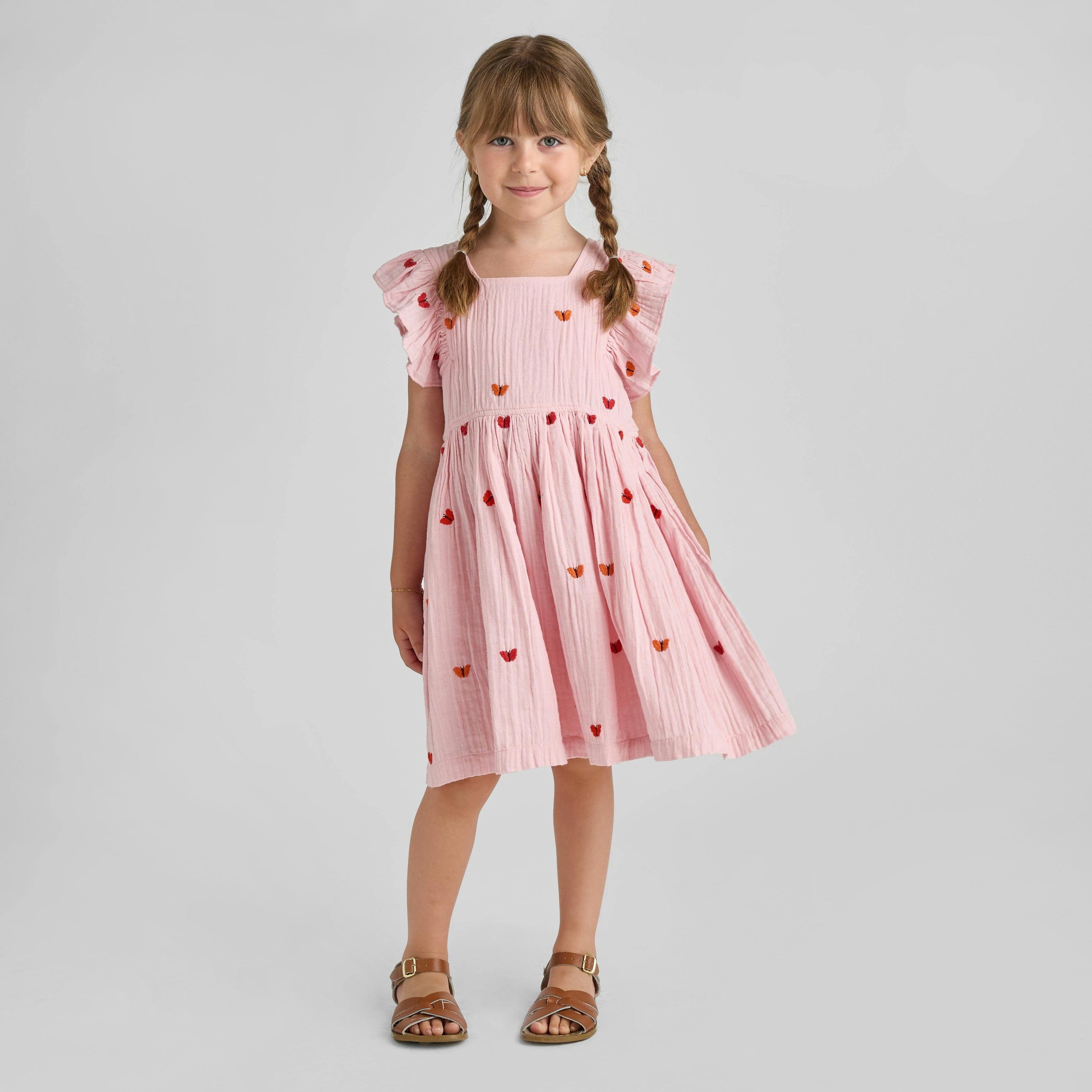 Girls Elsie Dress - Butterfly Embroidery