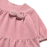 Pink Velvet  Dress with Rosette Accents