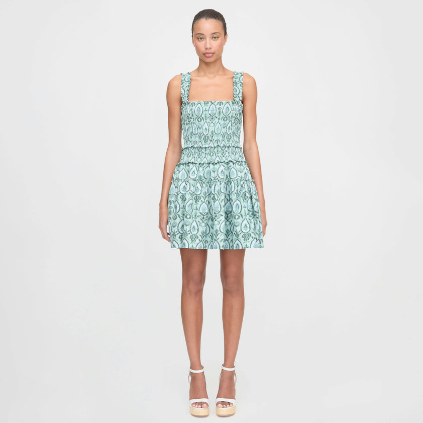 The Azalea Mini Nap Dress - Green Palm Ikat