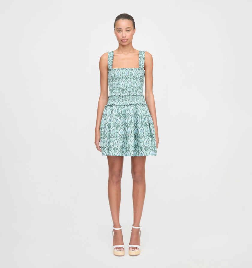 The Azalea Mini Nap Dress - Green Palm Ikat