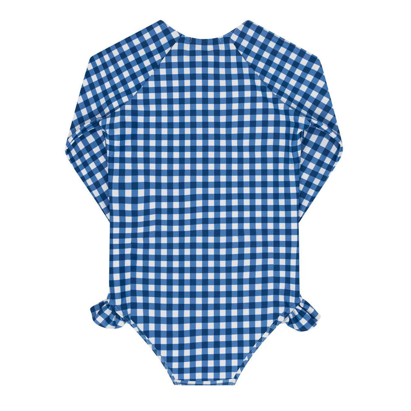 girls navy picnic gingham front zip rashguard one piece