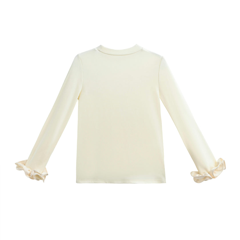 Champagne Top with Satin Ruffle Cuffs