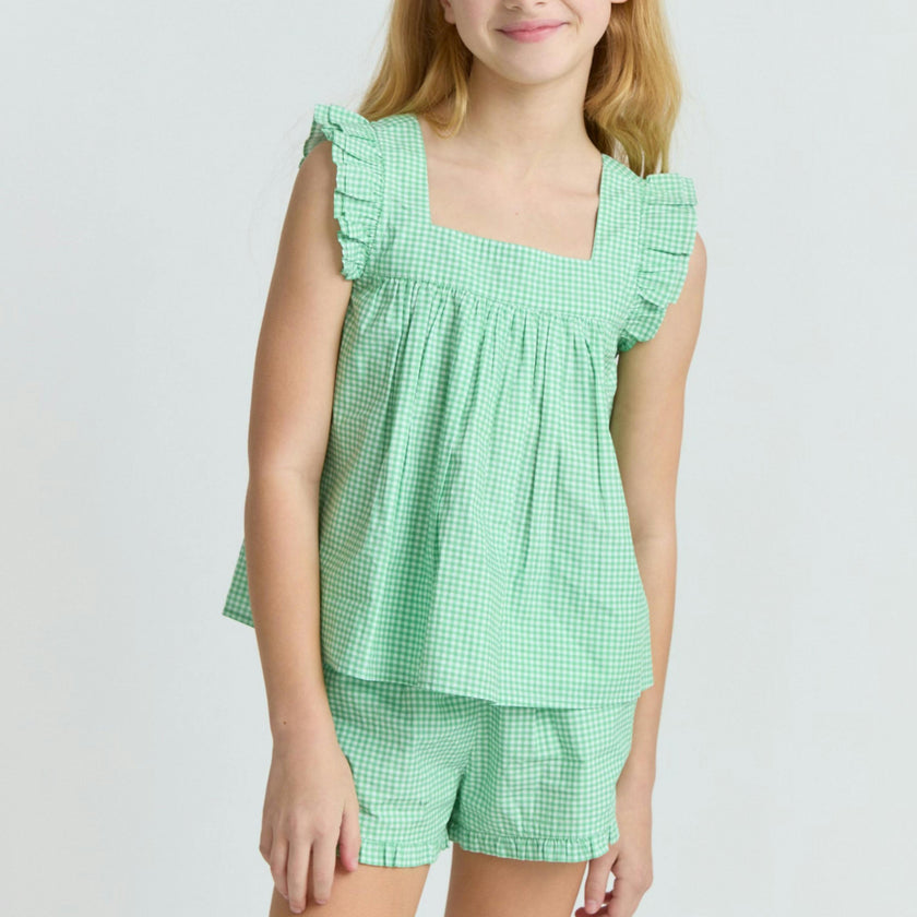 girls gustavia gingham ruffle top and short set
