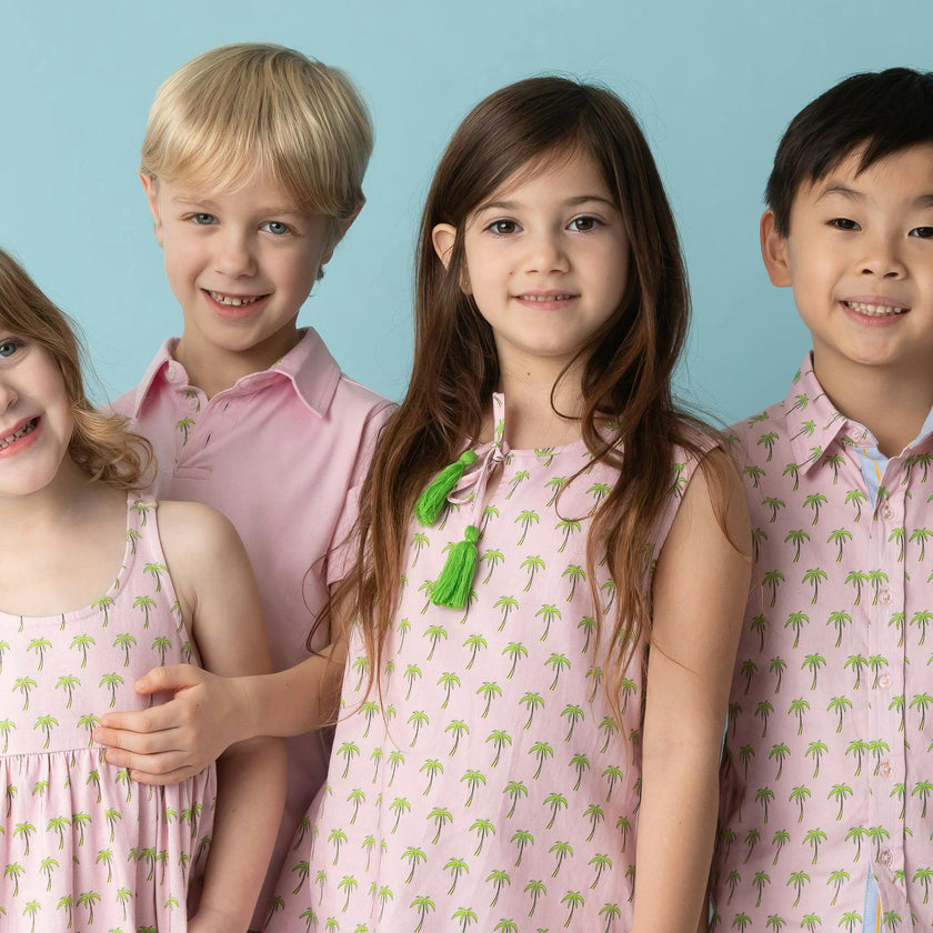 Pink with Palms Trim Polo